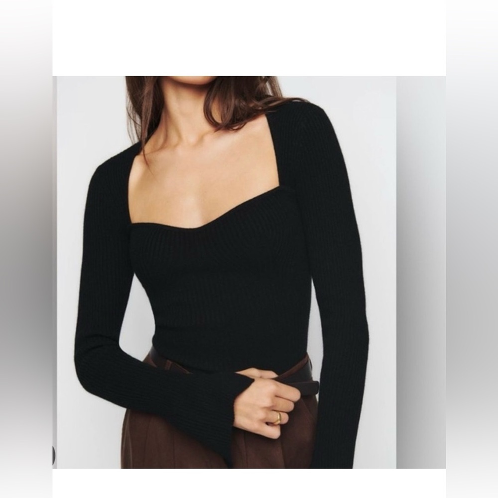 Reformation Glenna Cashmere Sweater Black Sweetheart Women’s Size Small Ribbed